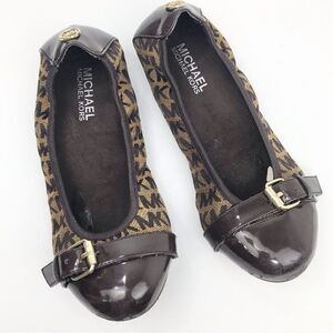 Michael Michael Kors ERIN Brown Logo Fabric Cap Toe Ballet Flats